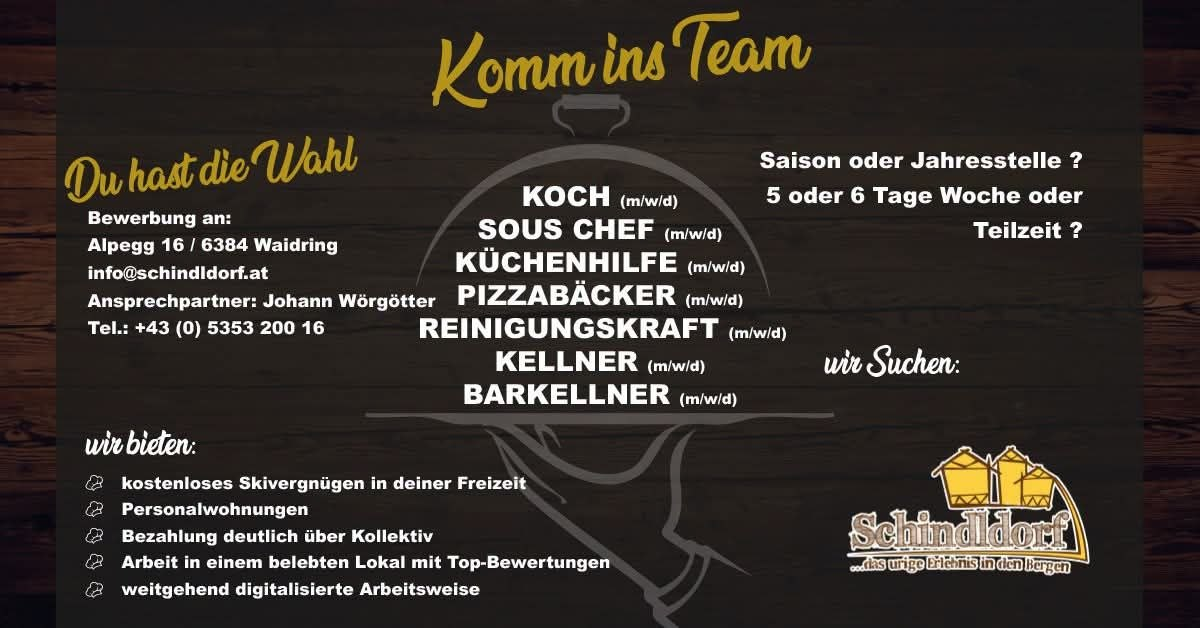 Verstärkung für unser Team im Schindldorf (m/w/d) — Waidring, Tirol