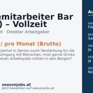 Servicemitarbeiter Bar (m/w/d) – Vollzeit — Gerlos, Tirol