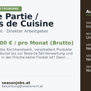 Chef de Partie / Commis de Cuisine (m/w/d) – Vollzeit (40h) — Weer, Tirol