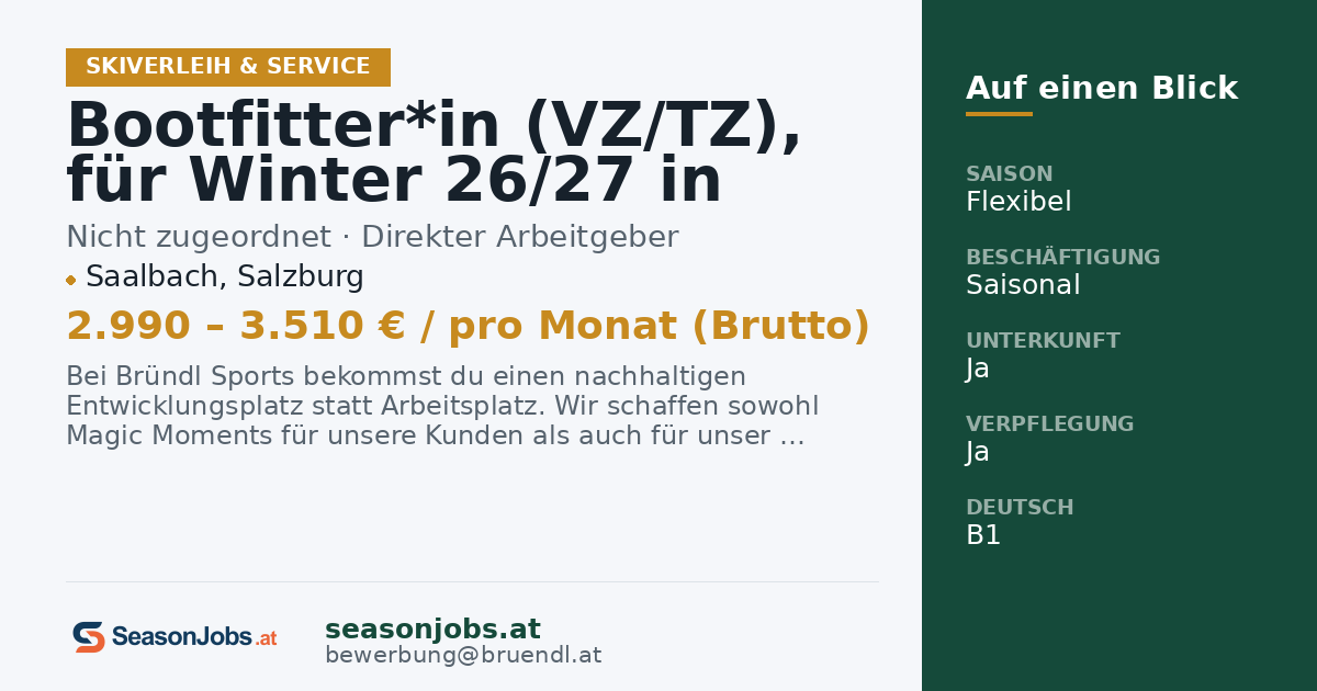 Bootfitter*in (VZ/TZ), für Winter 26/27 in Saalbach — Saalbach, Salzburg