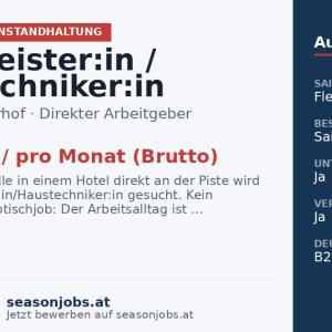 Hausmeister:in / Haustechniker:in — Gerlos, Tirol