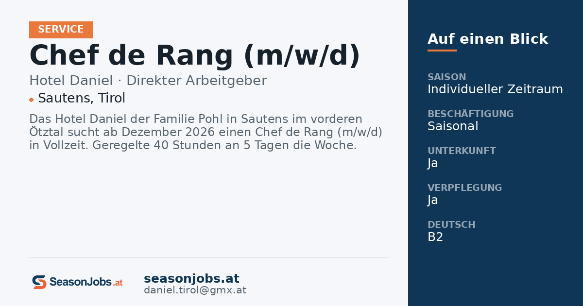Chef de Rang (m/w/d) — Sautens, Tirol