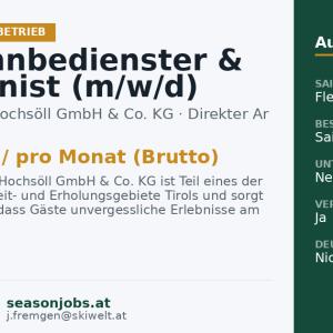 Seilbahnbedienster & Maschinist (m/w/d) Vollzeit — Söll, Tirol