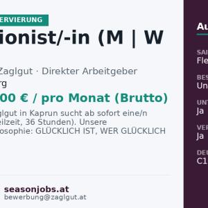 Rezeptionist/-in (M | W | D) — Kaprun, Salzburg