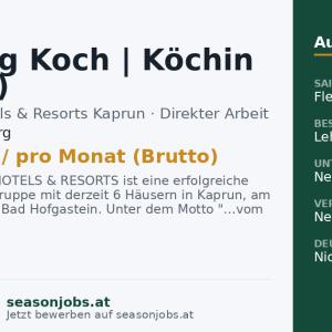 Lehrling Koch | Köchin (m/w/d) — Kaprun, Salzburg