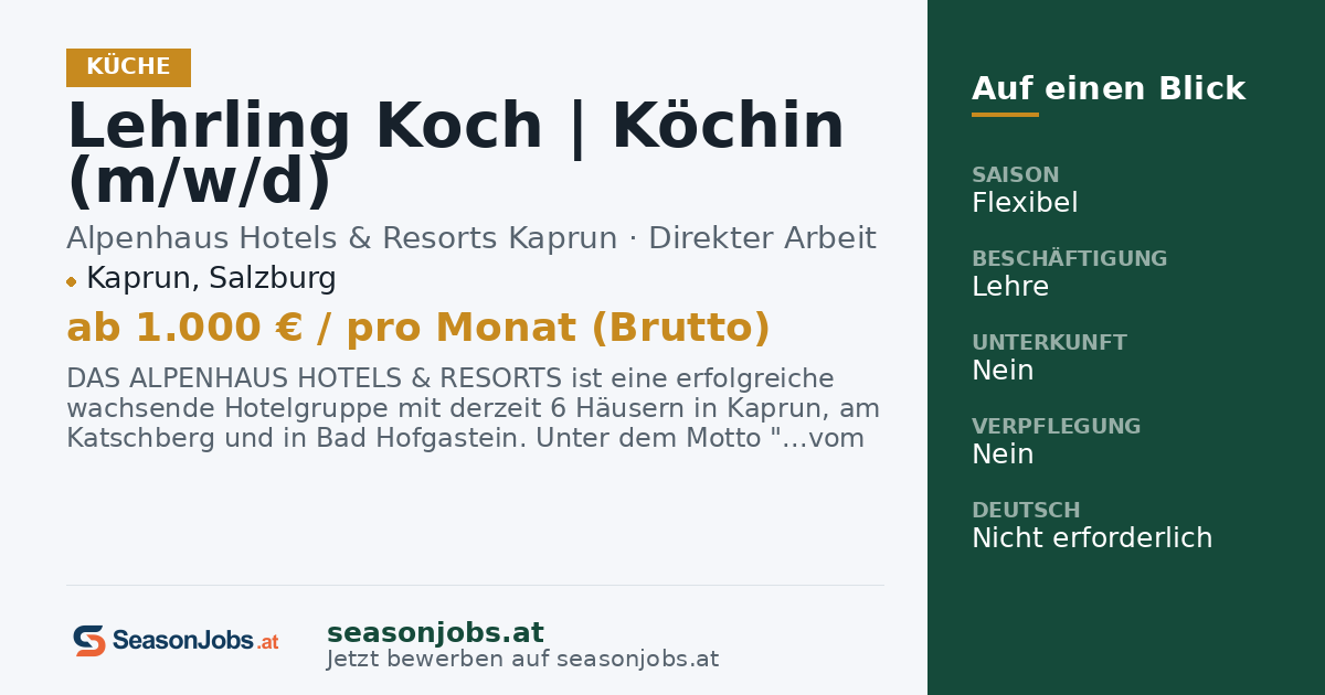 Lehrling Koch | Köchin (m/w/d) — Kaprun, Salzburg