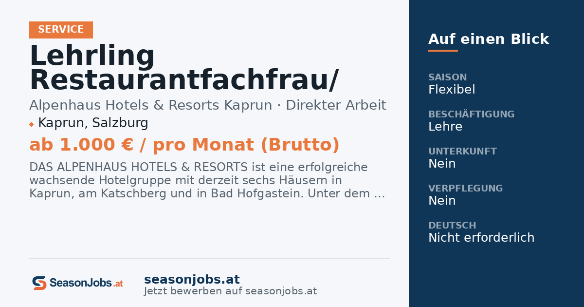 Lehrling Restaurantfachfrau/ -mann (M | W | D) — Kaprun, Salzburg