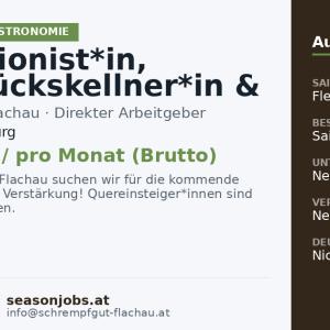 Rezeptionist*in, Frühstückskellner*in & Barkellner*in für die Wintersaison — Flachau, Salzburg