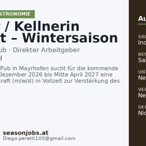 Kellner / Kellnerin gesucht – Wintersaison 2026/27 — Mayrhofen, Tirol
