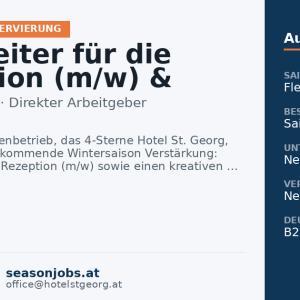 Mitarbeiter für die Rezeption (m/w) & kreativer Alleinkoch (m/w) — Mayrhofen, Tirol