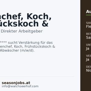 Küchenchef, Koch, Frühstückskoch & Küchenhilfe, Abwäscher (m/w/d) — Walchsee, Tirol