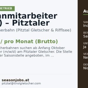 Seilbahnmitarbeiter (m/w/d) – Pitztaler Gletscher — Kaunertal, Tirol