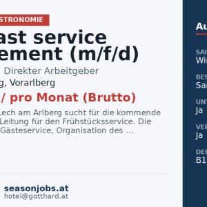 Breakfast service management (m/f/d) — Lech am Arlberg, Vorarlberg