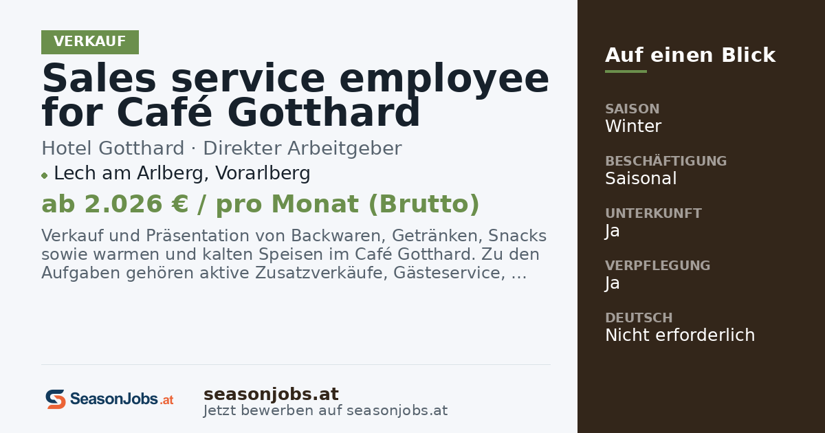 Sales service employee for Café Gotthard (m/w/d) — Lech am Arlberg, Vorarlberg
