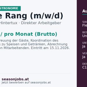 Chef de Rang (m/w/d) — Tux, Tirol