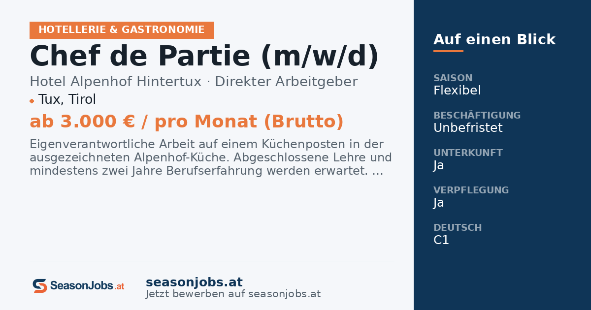 Chef de Partie (m/w/d) — Tux, Tirol