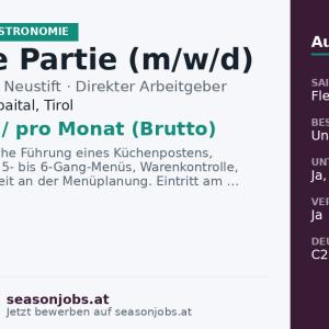 Chef de Partie (m/w/d) — Neustift im Stubaital, Tirol