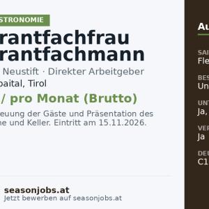 Restaurantfachfrau Restaurantfachmann (m/w/d) — Neustift im Stubaital, Tirol