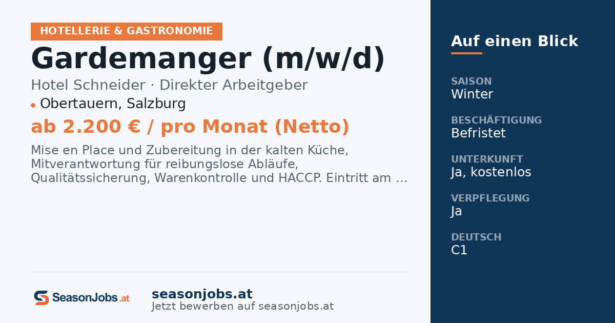 Gardemanger (m/w/d) — Obertauern, Salzburg