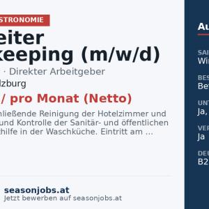 Mitarbeiter Housekeeping (m/w/d) — Obertauern, Salzburg