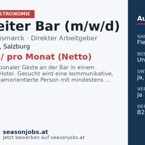 Mitarbeiter Bar (m/w/d) — Bad Hofgastein, Salzburg