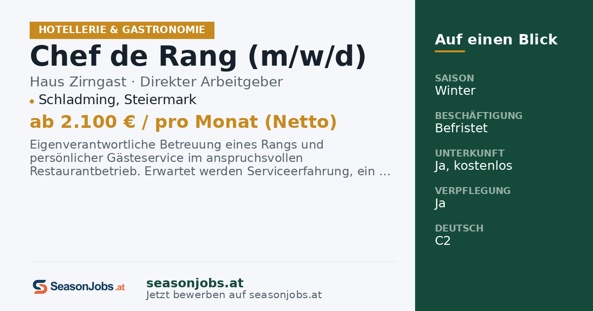 Chef de Rang (m/w/d) — Schladming, Steiermark