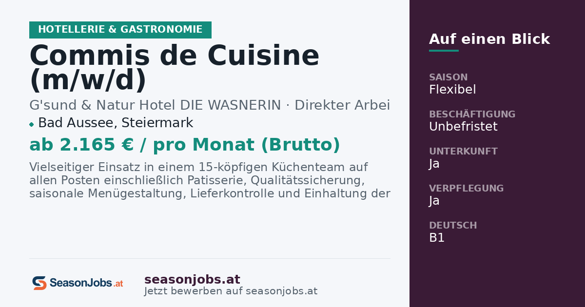 Commis de Cuisine (m/w/d) — Bad Aussee, Steiermark