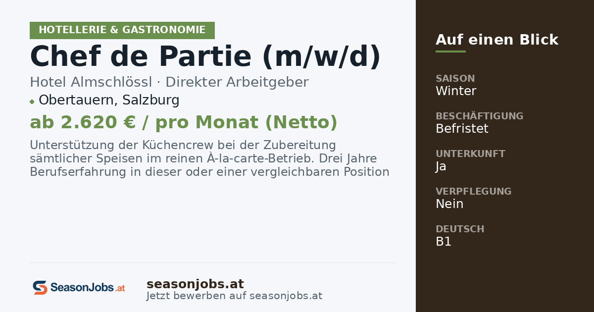 Chef de Partie (m/w/d) — Obertauern, Salzburg