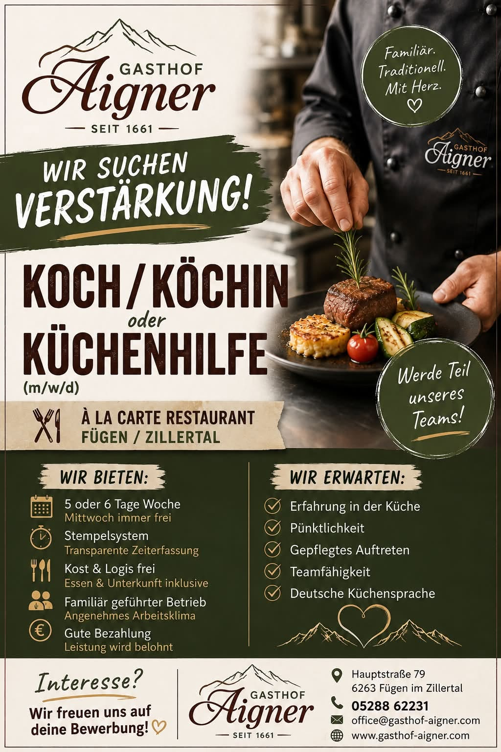 Koch / Köchin oder Küchenhilfe (m/w/d) — Fügen im Zillertal, Tirol