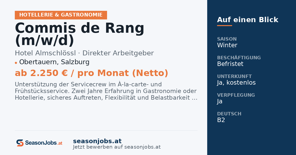 Commis de Rang (m/w/d) — Obertauern, Salzburg