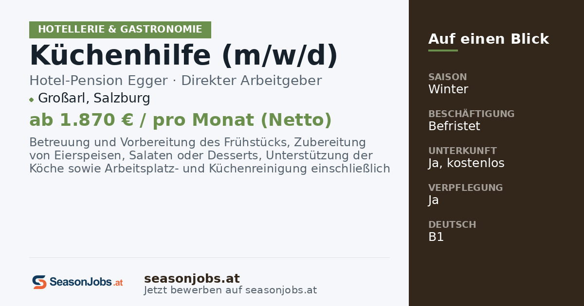 Küchenhilfe (m/w/d) — Großarl, Salzburg
