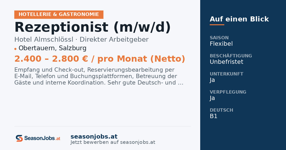 Rezeptionist (m/w/d) — Obertauern, Salzburg