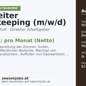 Mitarbeiter Housekeeping (m/w/d) — Gerlos, Tirol