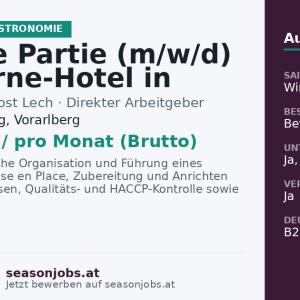 Chef de Partie (m/w/d) | 5-Sterne-Hotel in Lech am Arlberg | € 3.600 brutto — Lech am Arlberg, Vorarlberg