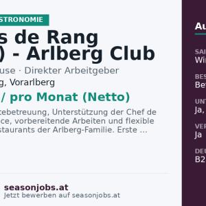 Commis de Rang (m/w/d) - Arlberg Club House Restaurant - Winter Season - € 2.050 netto - 6 Tage Woche — Lech am Arlberg, Vorarlberg