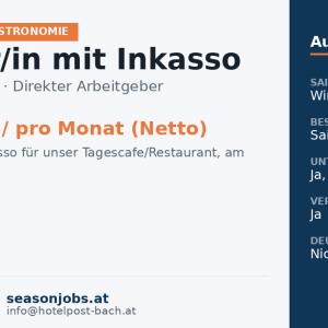 Kellner/in mit Inkasso — Bach, Tirol