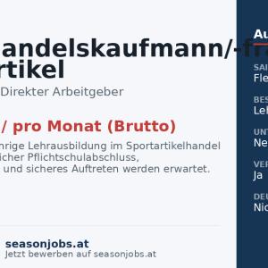 Einzelhandelskaufmann/-frau Sportartikel — Sölden, Tirol