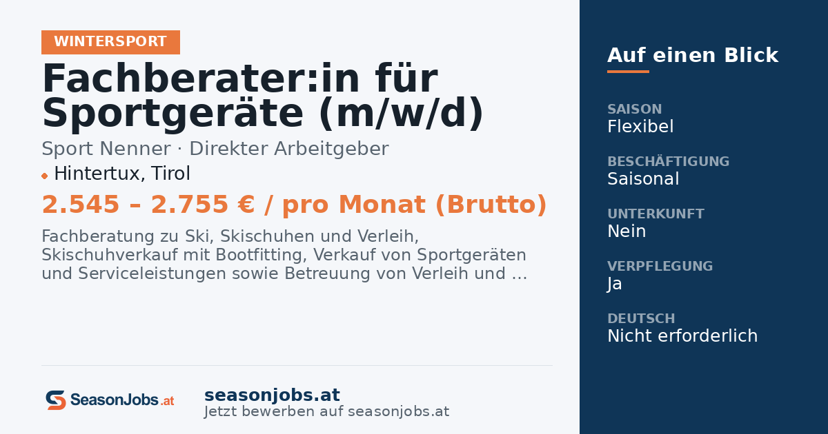 Fachberater:in für Sportgeräte (m/w/d) — Hintertux, Tirol