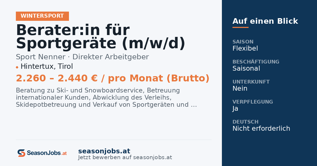 Berater:in für Sportgeräte (m/w/d) — Hintertux, Tirol