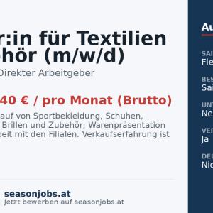 Berater:in für Textilien & Zubehör (m/w/d) — Hintertux, Tirol