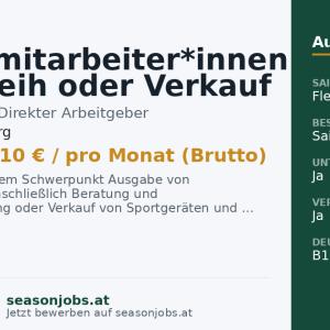 Saisonmitarbeiter*innen Skiverleih oder Verkauf (VZ/TZ), für Winter 26/27 — Kaprun, Salzburg