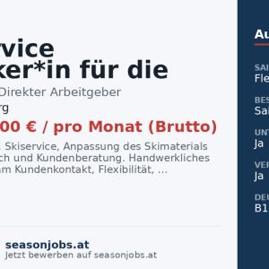 Ski-Service Techniker*in für die Werkstatt (VZ/TZ), für Wintersaison 26/27 — Kaprun, Salzburg