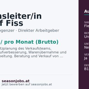 Bereichsleiter/in Verkauf Fiss — Fiss, Tirol