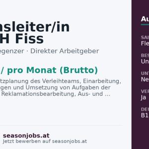 Bereichsleiter/in VERLEIH Fiss — Fiss, Tirol
