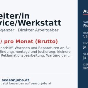 Mitarbeiter/in SkiService/Werkstatt — Fiss, Tirol