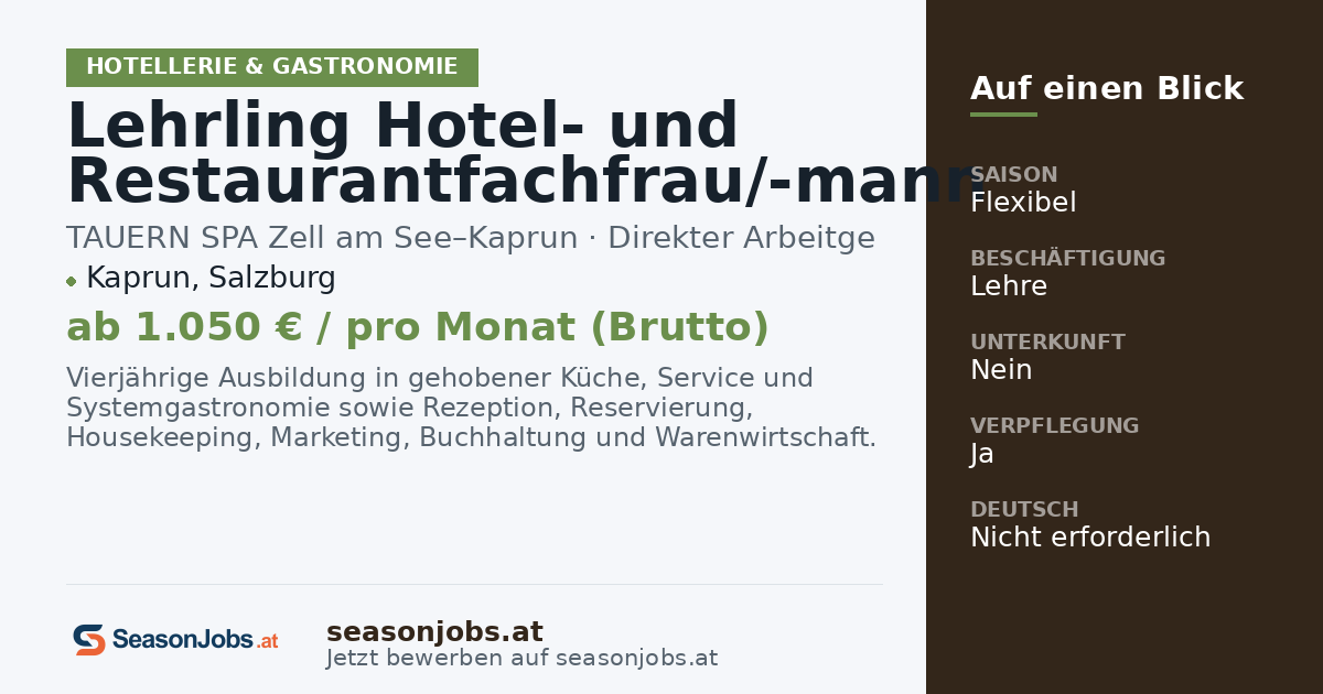 Lehrling Hotel- und Restaurantfachfrau/-mann (m/w/d) — Kaprun, Salzburg