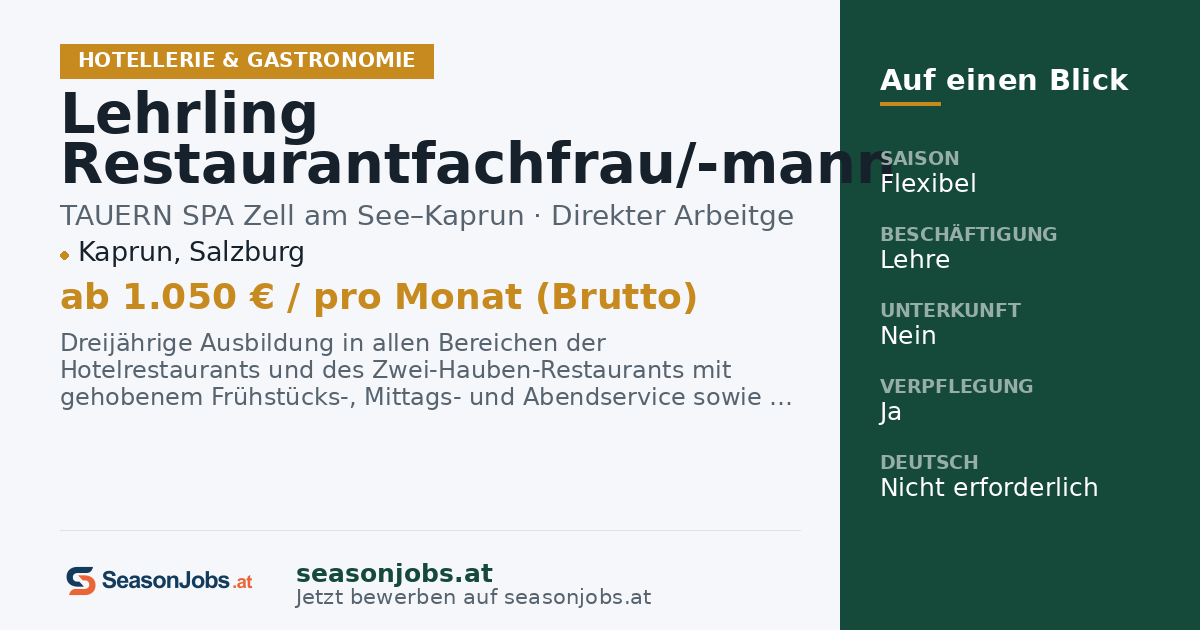 Lehrling Restaurantfachfrau/-mann (m/w/d) — Kaprun, Salzburg