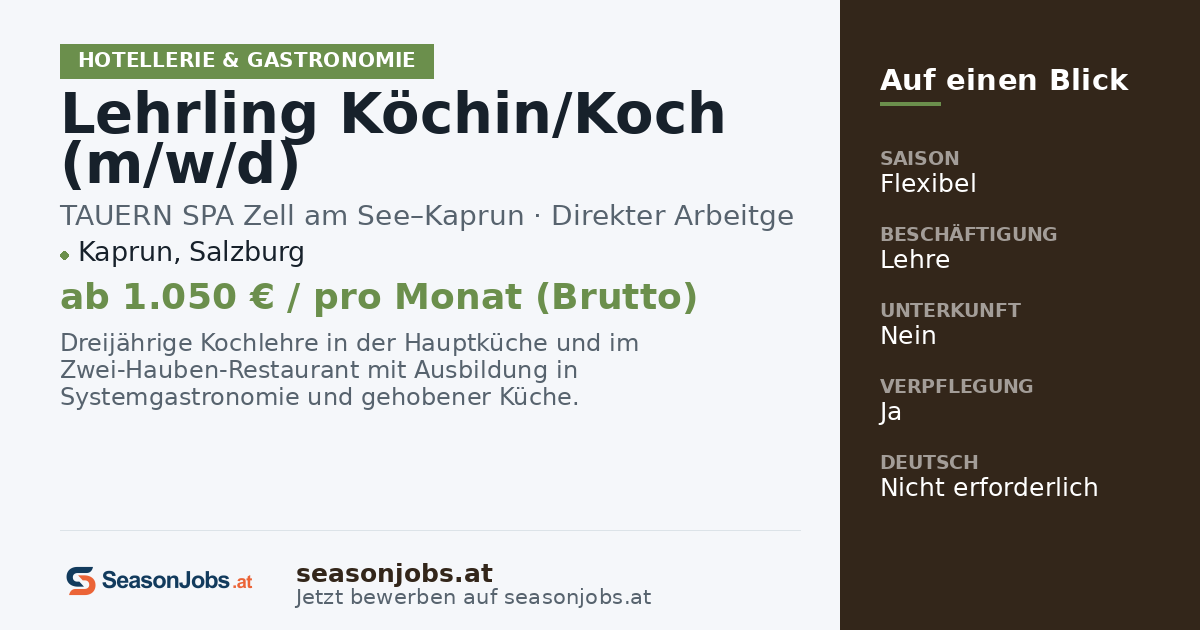 Lehrling Köchin/Koch (m/w/d) — Kaprun, Salzburg