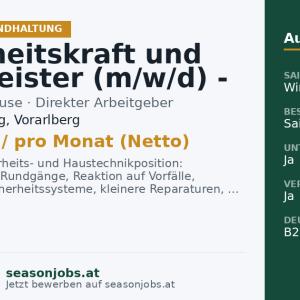 Sicherheitskraft und Hausmeister (m/w/d) - Wintersaison 2026/27 - € 2.500 netto — Lech am Arlberg, Vorarlberg