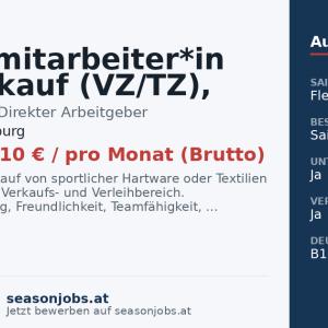 Saisonmitarbeiter*in für Verkauf (VZ/TZ), für Winter 26/27 — Saalbach, Salzburg